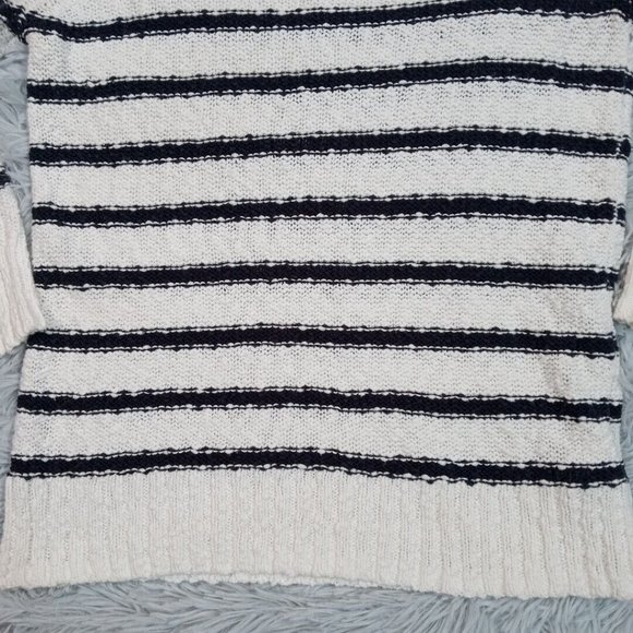 H & M Womens Sweater White Small Stripes Zip Back Cotton Round Neck - Picture 3 of 12